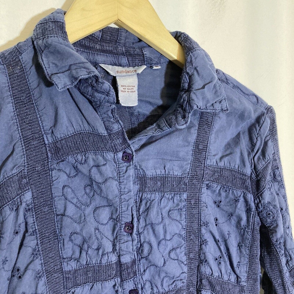 Sundance Women’s XS Patchwork Button Up Blouse Blue Lace‎ Coastal Cowgirl